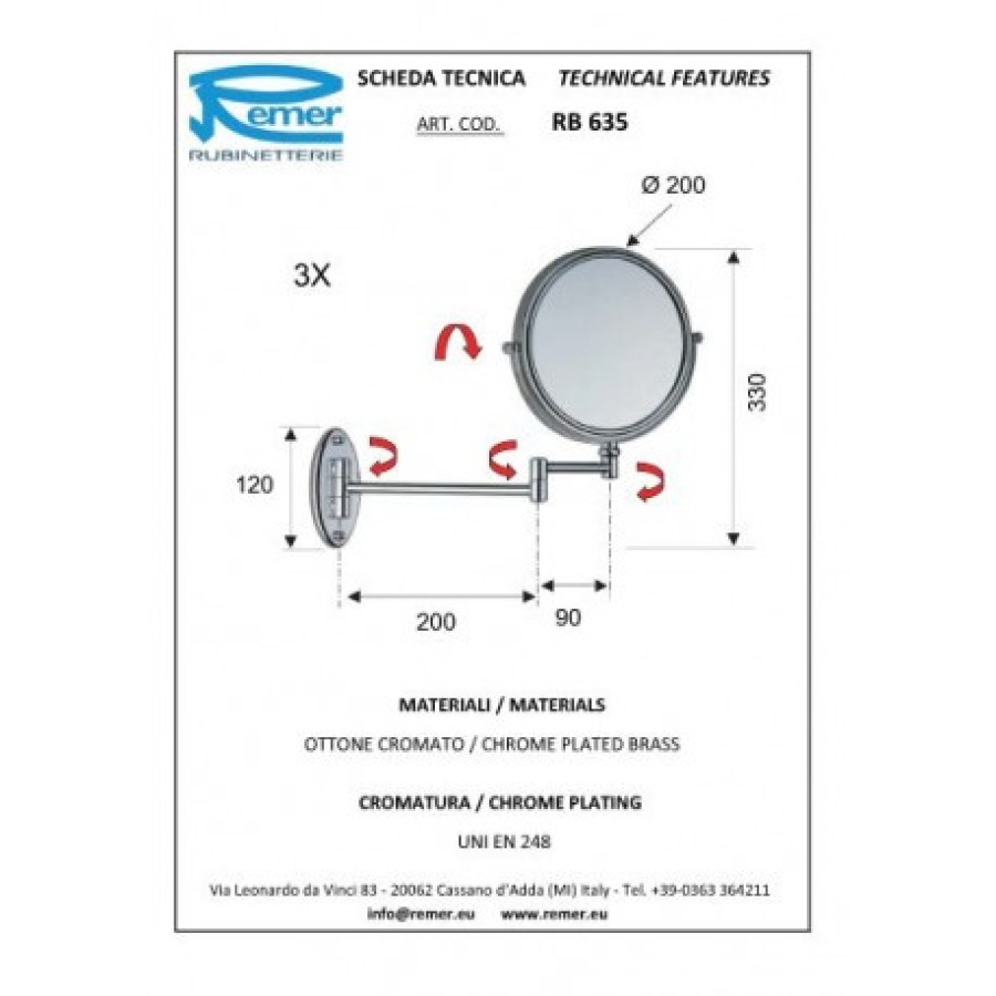 REMER Universal RB635CR Зеркало косметическое Ø 200 мм (хром)