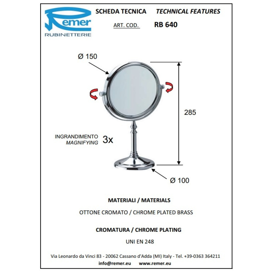 REMER Universal RB640CR Зеркало косметическое Ø 150 мм (хром)