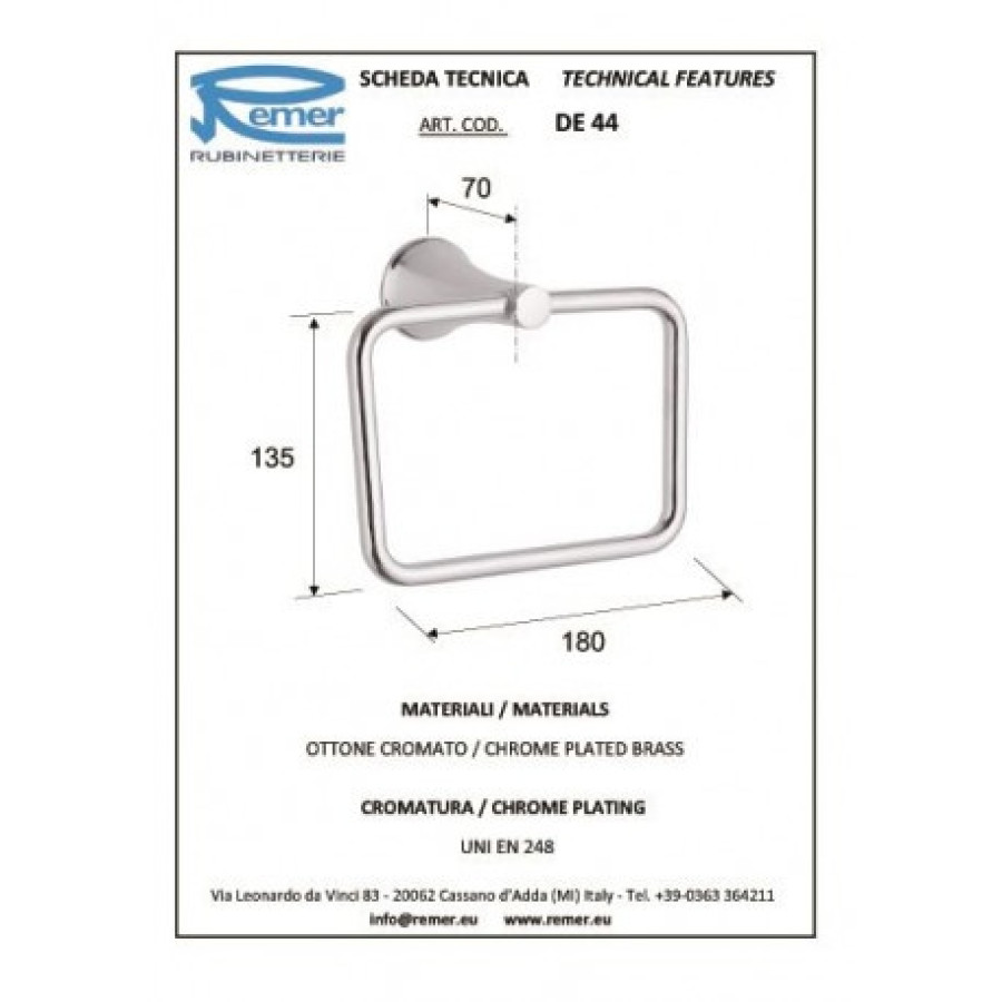 REMER Delicata DE44CR Держатель для полотенца - кольцо 180 мм (хром)