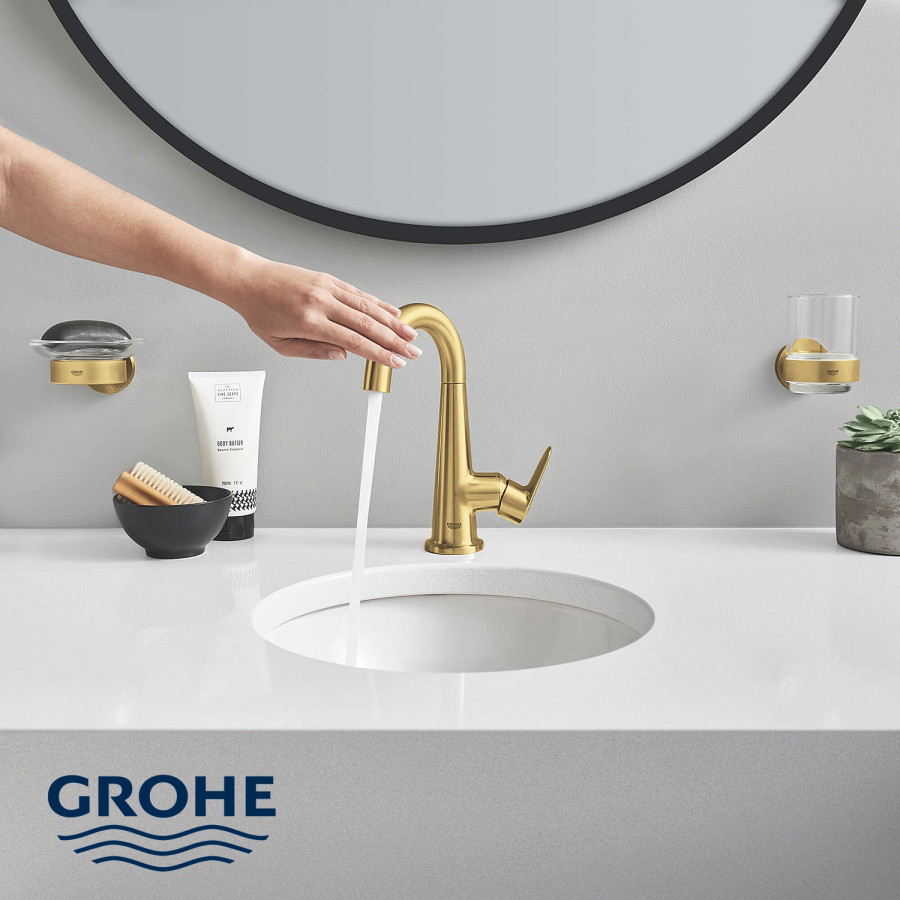 GROHE Essentials 40444GN1 Стеклянная мыльница в комплекте с настенным держателем (золото шлифованное)