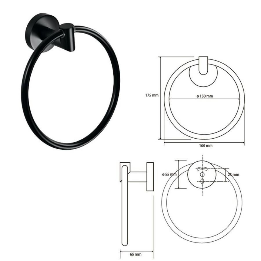 Bemeta Dark 104204060 Полотенцедержатель кольцо 16 см (черный)