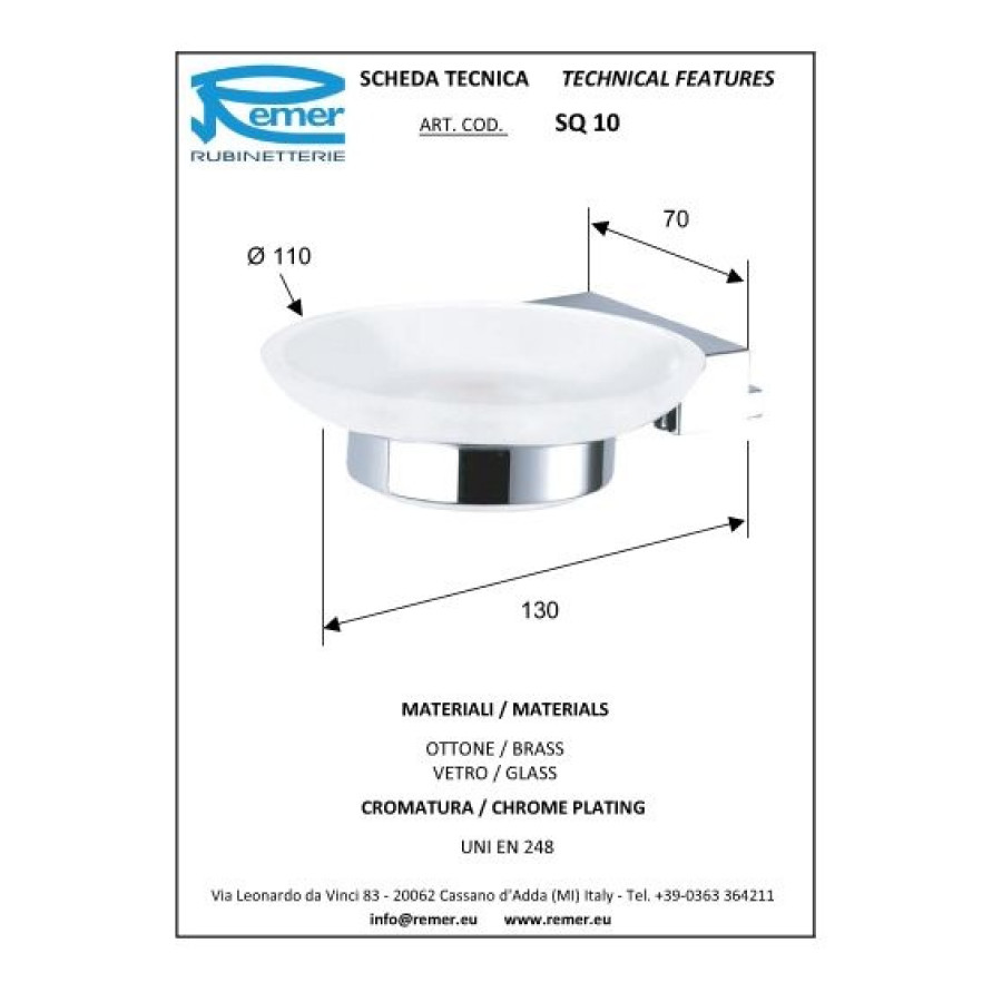 REMER SQ SQ10CR Мыльница подвесная (матовое стекло | хром)