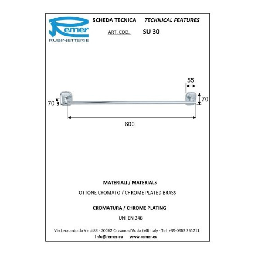 REMER Suite SU30CR Держатель для полотенца 600 мм (хром)