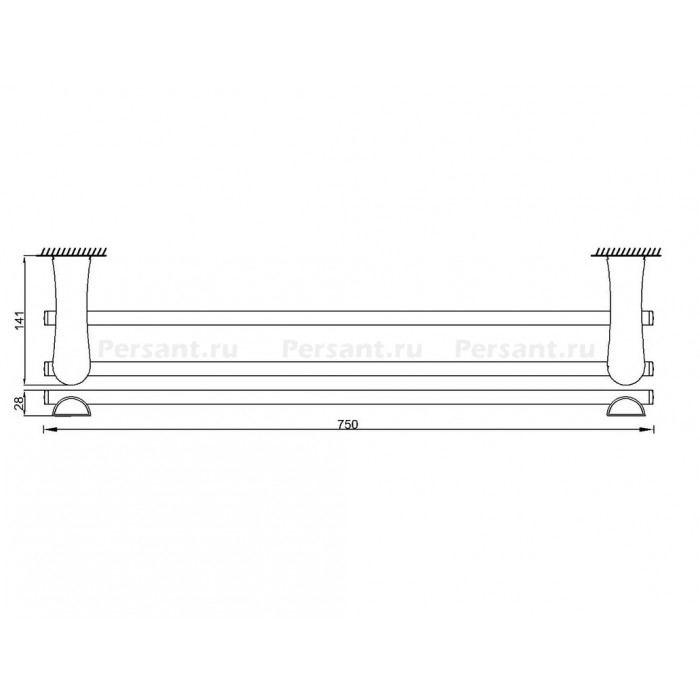RUSH Luson LU16532B Двойной держатель для полотенца 750 мм (хром)