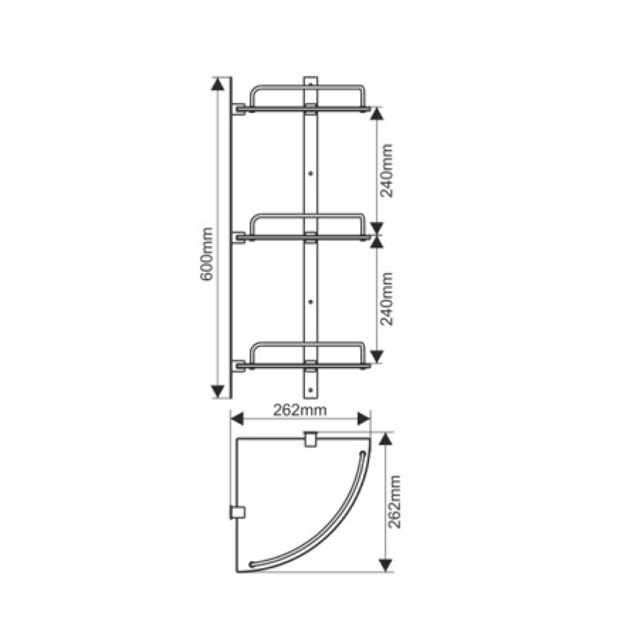 MELANA MLN-SY3006 Полка стеклянная, угловая 262*262 мм