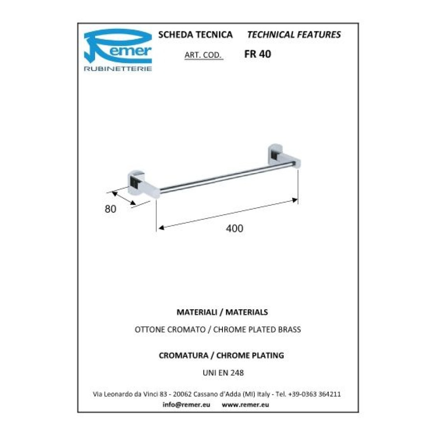 REMER Forma FR40CR Держатель для полотенца 400 мм (хром)