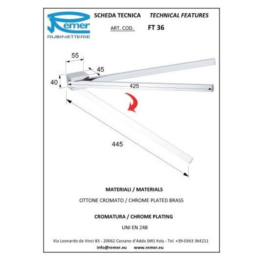 REMER Flat FT36CR Двойной держатель для полотенца 425 мм (хром)