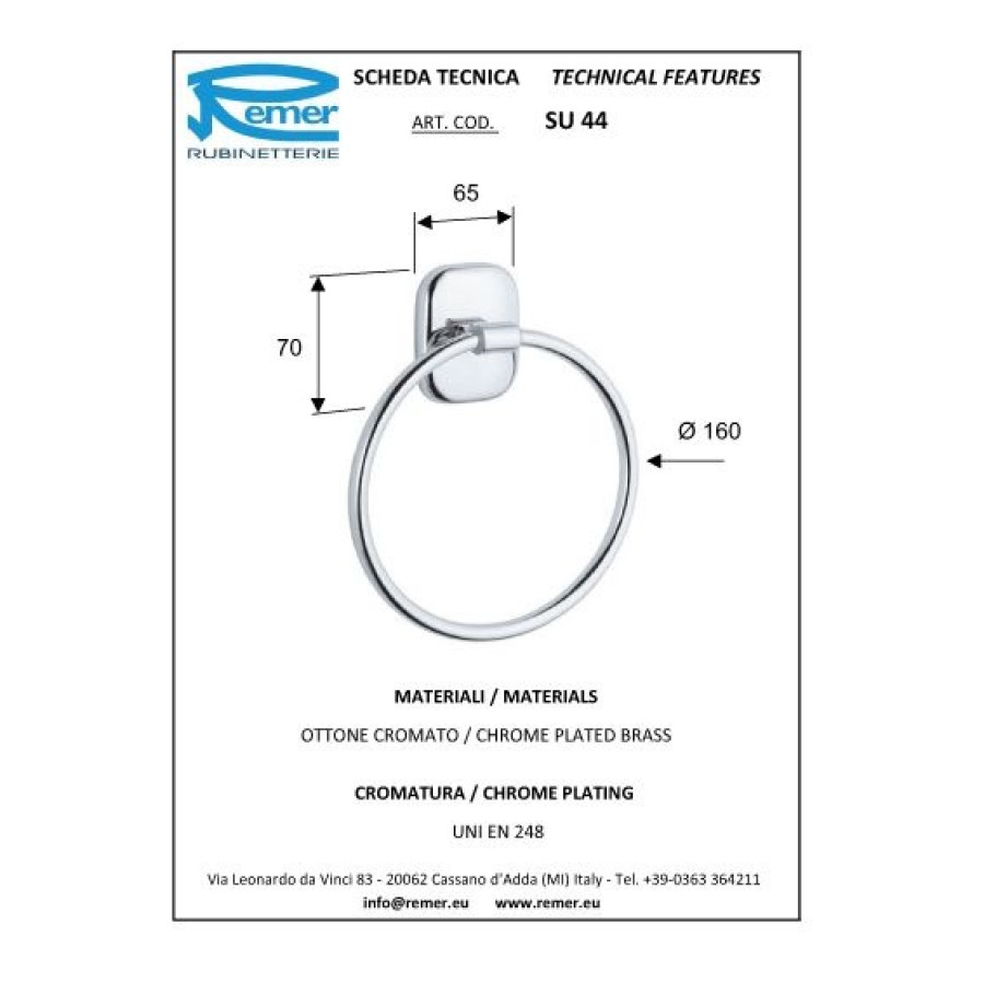 REMER Suite SU44CR Держатель для полотенца - кольцо 160 мм (хром)