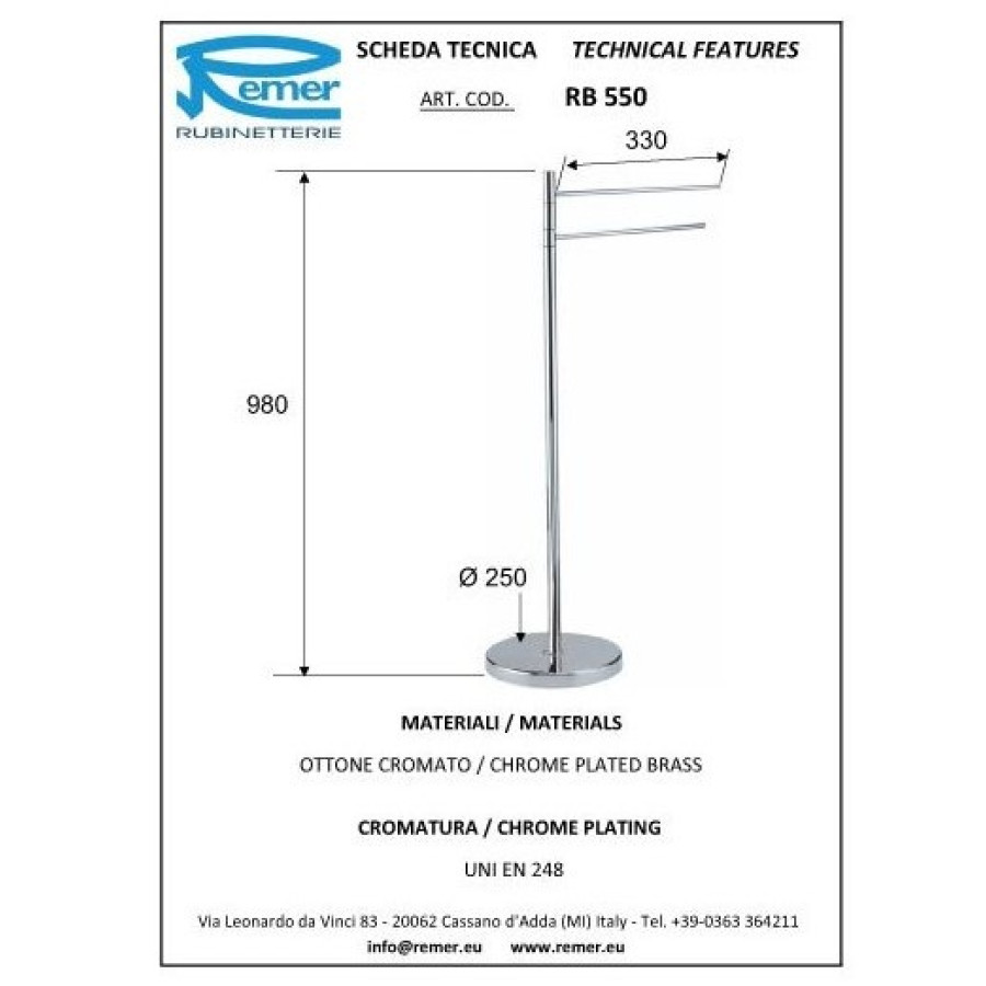 REMER Universal RB550CR Держатель для полотенца - стойка (хром)