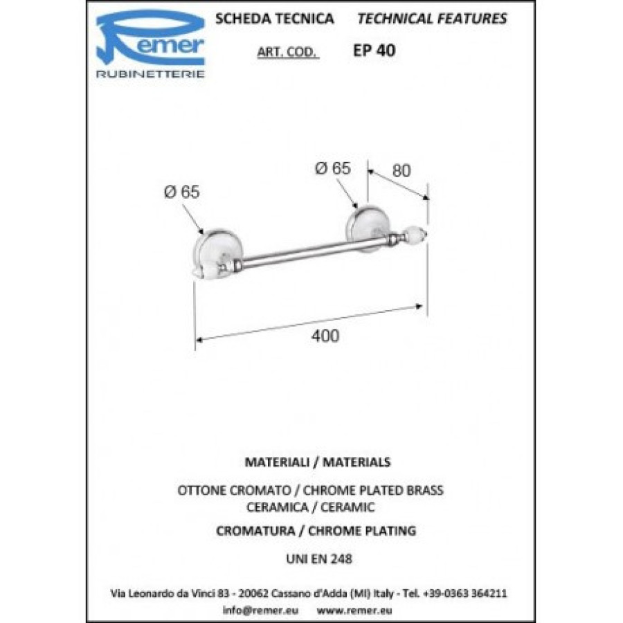 REMER Epoca EP40CR Держатель для полотенца 400 мм (белый | хром)