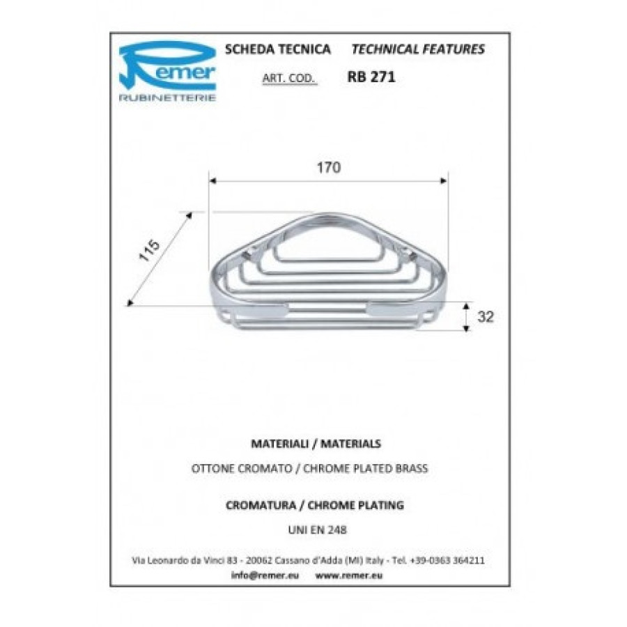 REMER Universal RB271CR Мыльница - решетка угловая (хром)