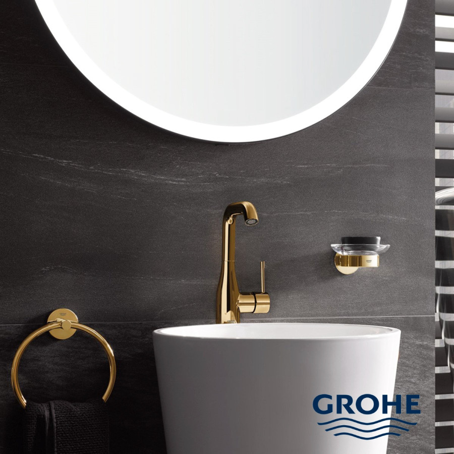 GROHE Essentials 40444GL1 Стеклянная мыльница в комплекте с настенным держателем (золото)