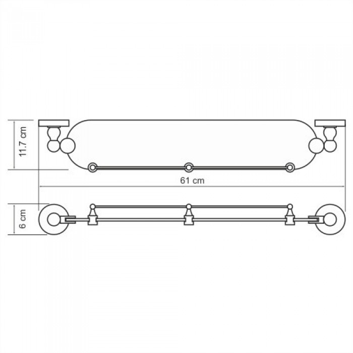 WasserKRAFT Diemel K-2244 Полка стеклянная 610 мм (хром)
