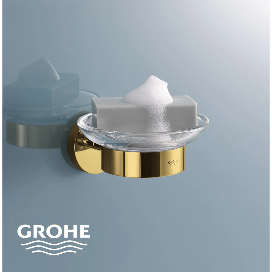 GROHE Essentials 40444GL1 Стеклянная мыльница в комплекте с настенным держателем (золото)