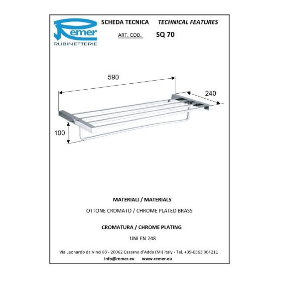 REMER SQ SQ70CR Полка для полотенец 600 мм (хром)
