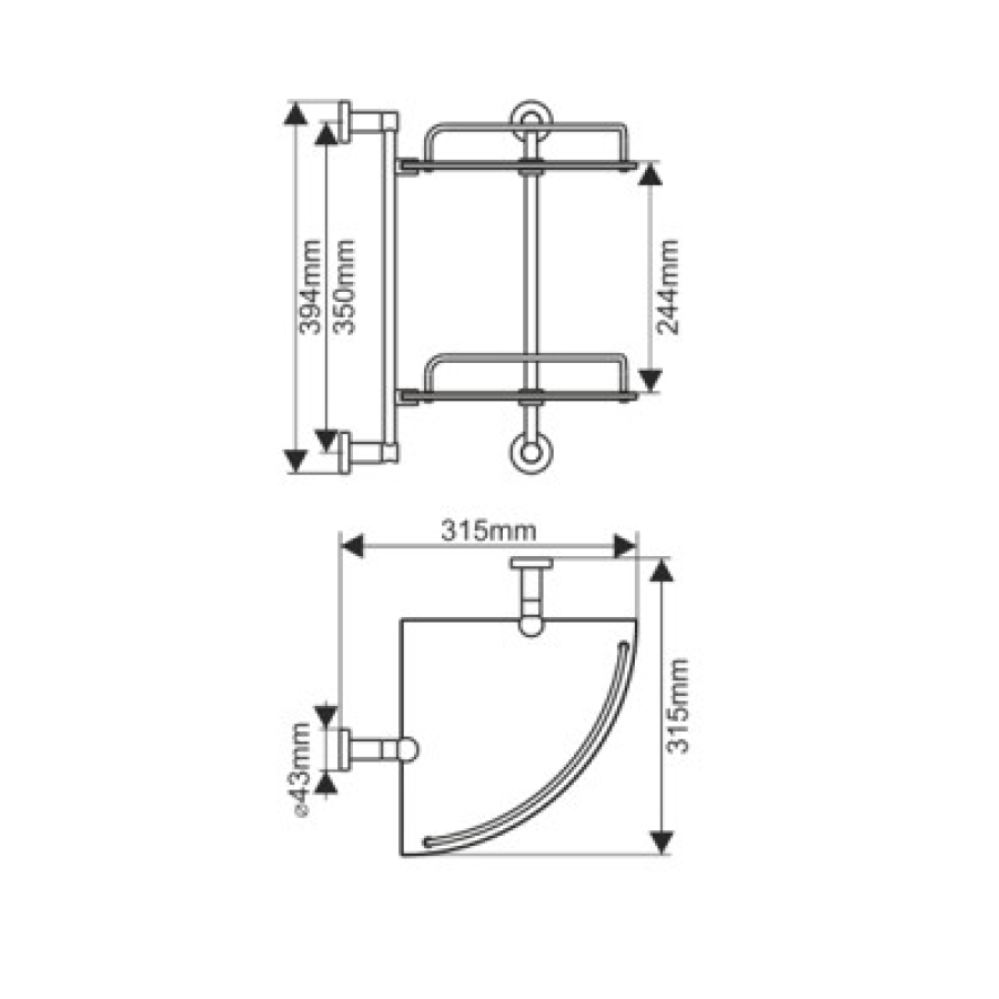 MELANA MLN-SY3004 Полка стеклянная, угловая 315*315 мм