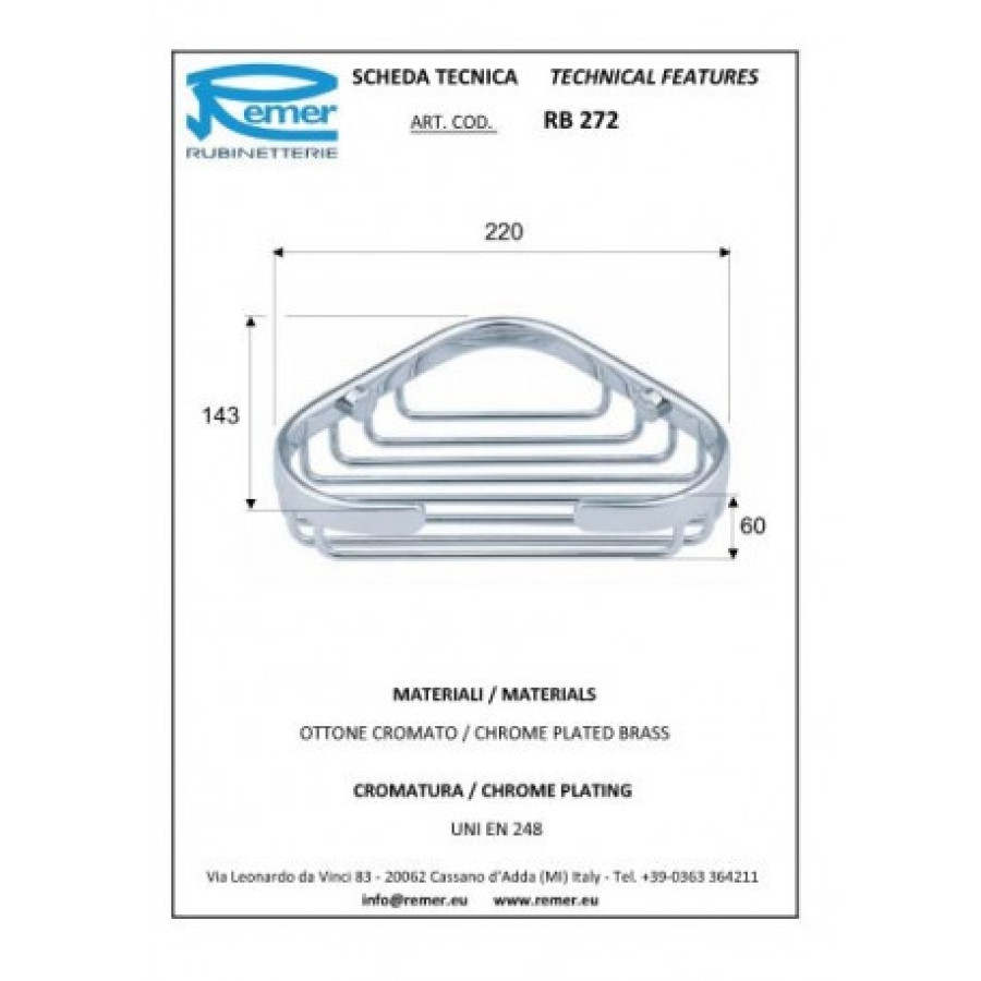 REMER Universal RB272CR Мыльница - решетка угловая (хром)