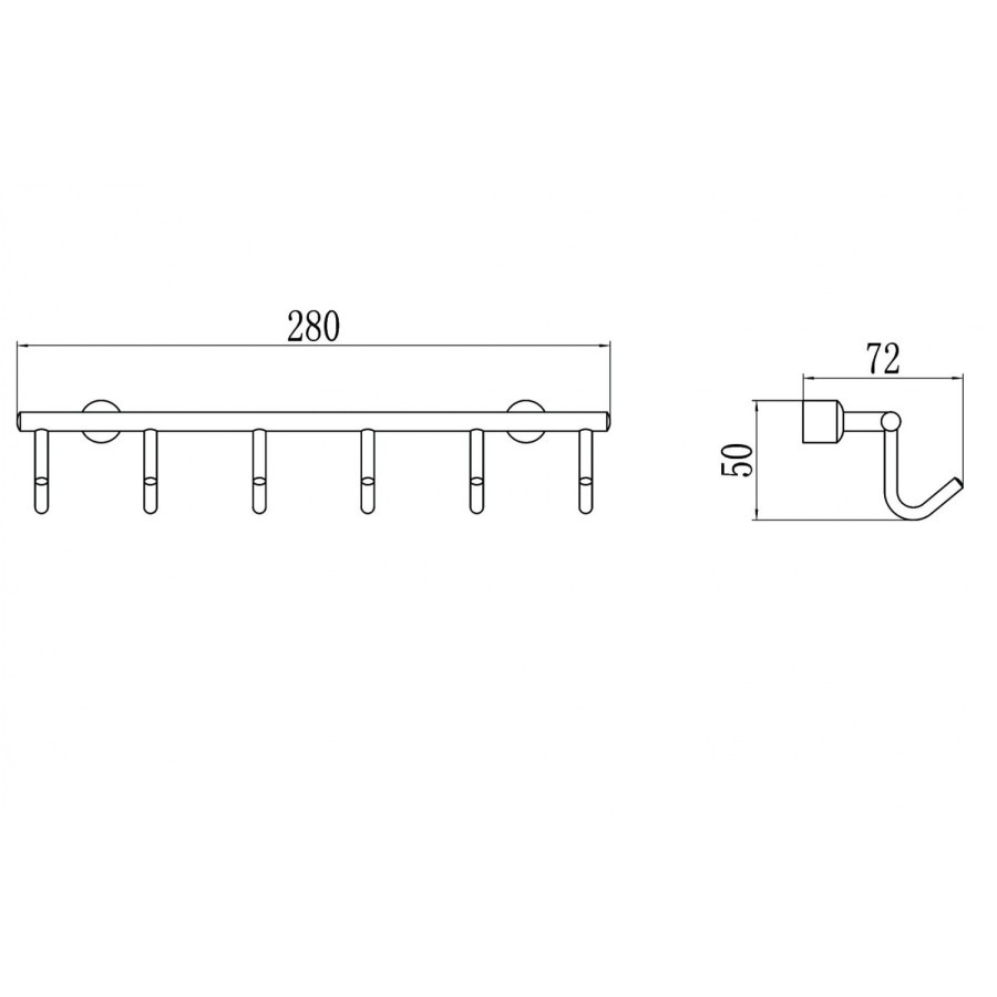 Savol S-005256 Вешалка с крючками - 6 крючков (хром)