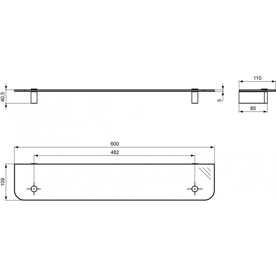 Ideal Standard Connect N1394AA Стеклянная полочка, 60 см