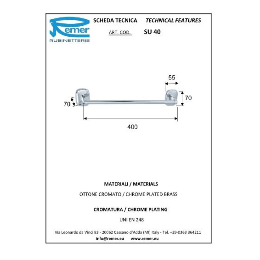 REMER Suite SU40CR Держатель для полотенца 400 мм (хром)