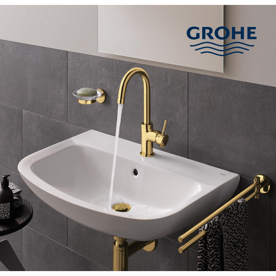 GROHE Essentials 40444GL1 Стеклянная мыльница в комплекте с настенным держателем (золото)