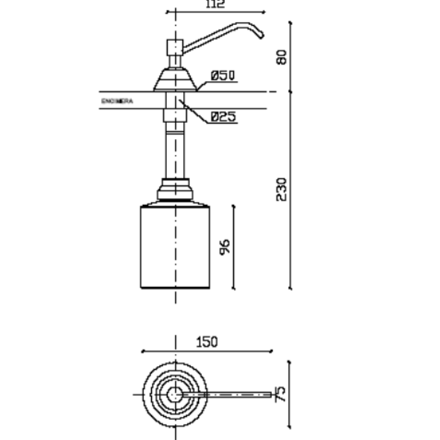 NOFER Inserts 03100.B Встраиваемый дозатор для жидкого мыла (глянцевая нержавеющая сталь)