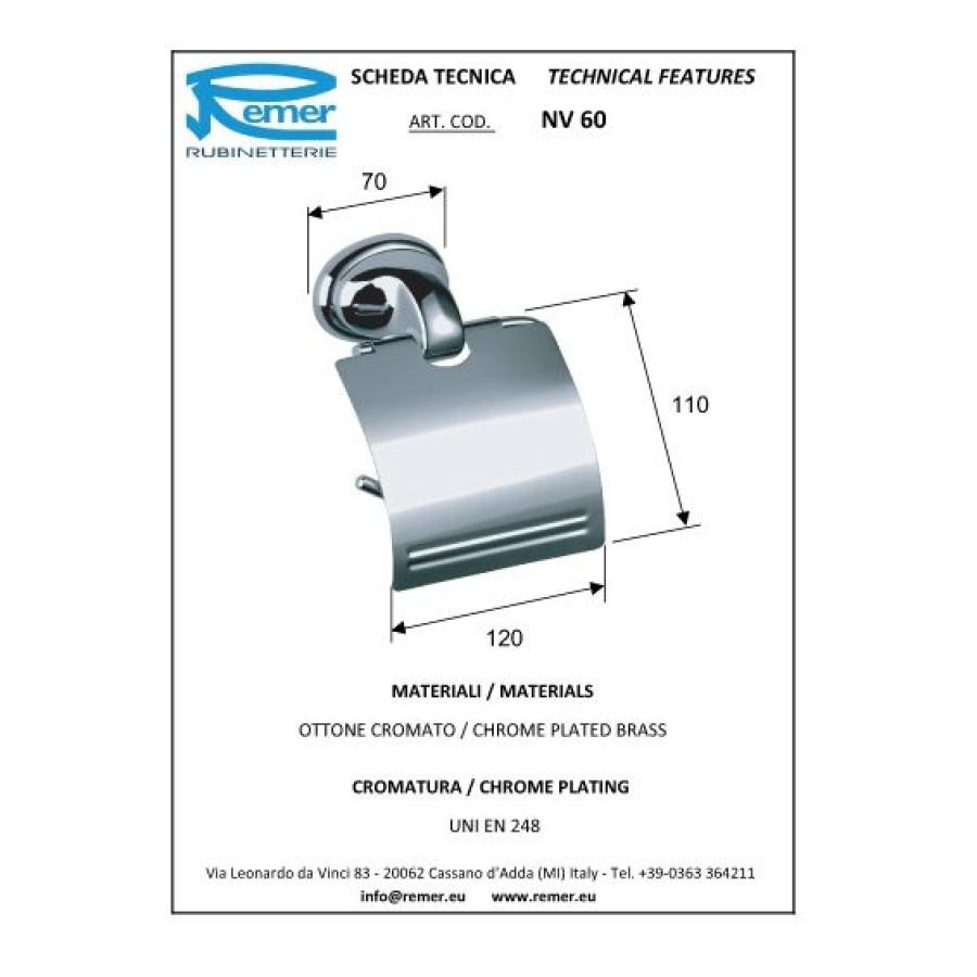 REMER Серия 900 NV60CR Держатель для туалетной бумаги с крышкой (хром)
