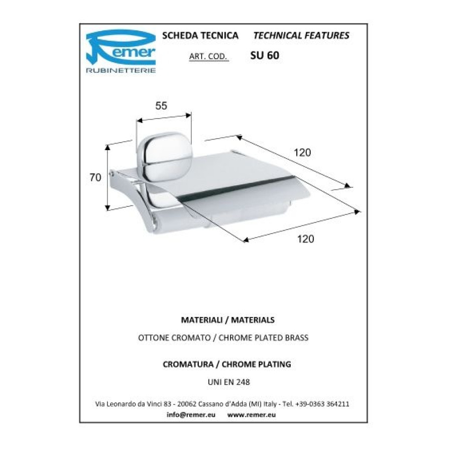 REMER Suite SU60CR Держатель для туалетной бумаги с крышкой (хром)