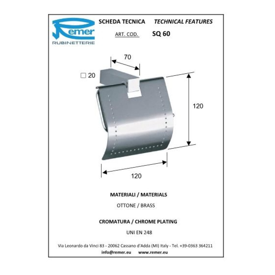 REMER SQ SQ60CR Держатель для туалетной бумаги с крышкой (хром)