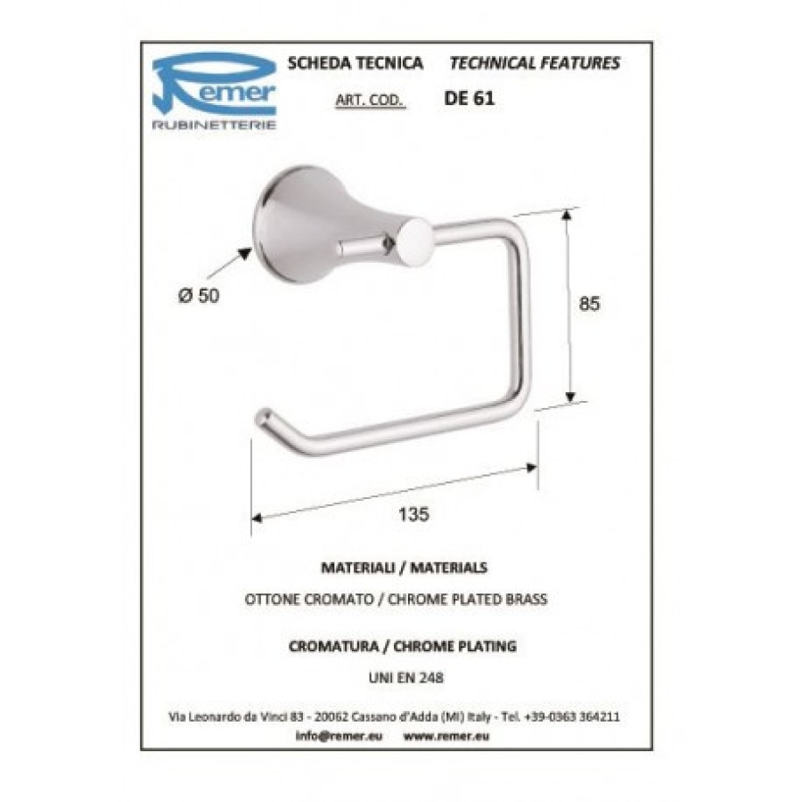 REMER Delicata DE61CR Держатель для туалетной бумаги (хром)
