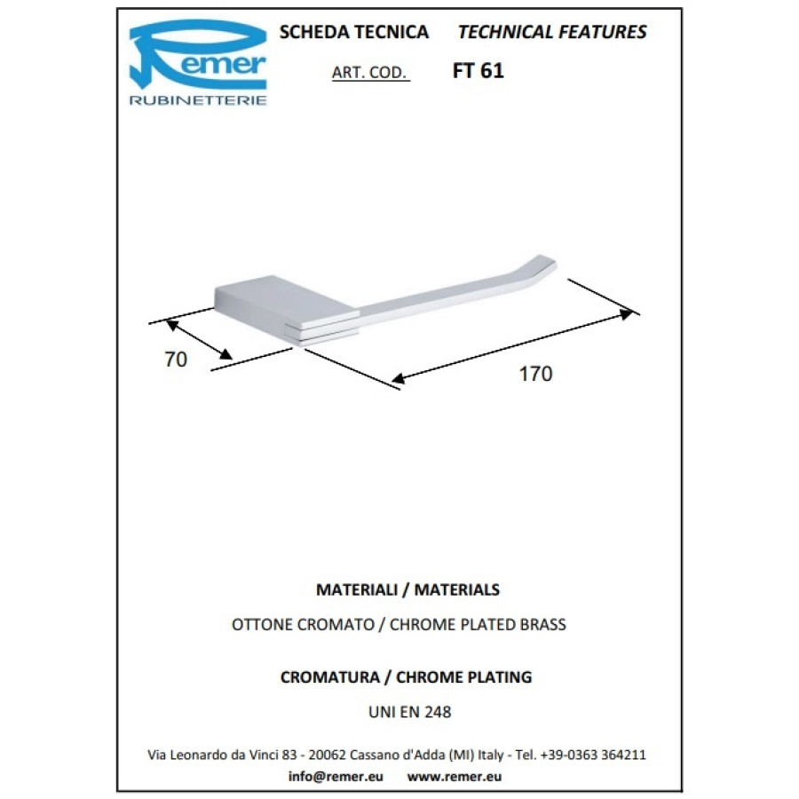 REMER Flat FT61CR Держатель для туалетной бумаги (хром)