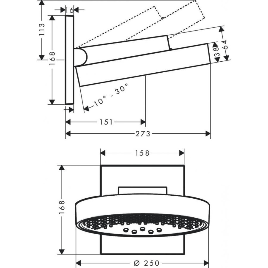 Верхний душ hansgrohe Rainfinity 250 3jet 26232000 с настенным разъемом