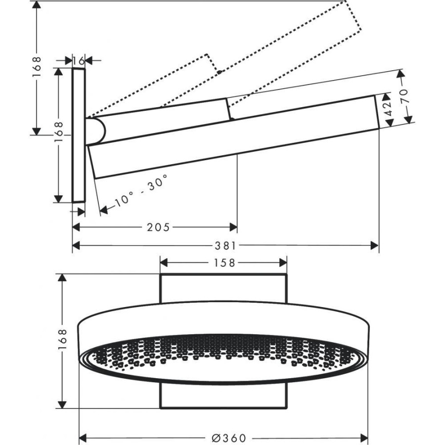 Верхний душ hansgrohe Rainfinity 360 1jet 26230700 с настенным разъемом