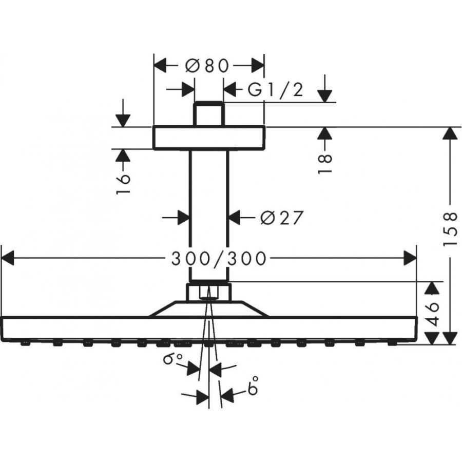 Верхний душ hansgrohe Raindance E 300 1jet 26250700 с потолочным подсоединением