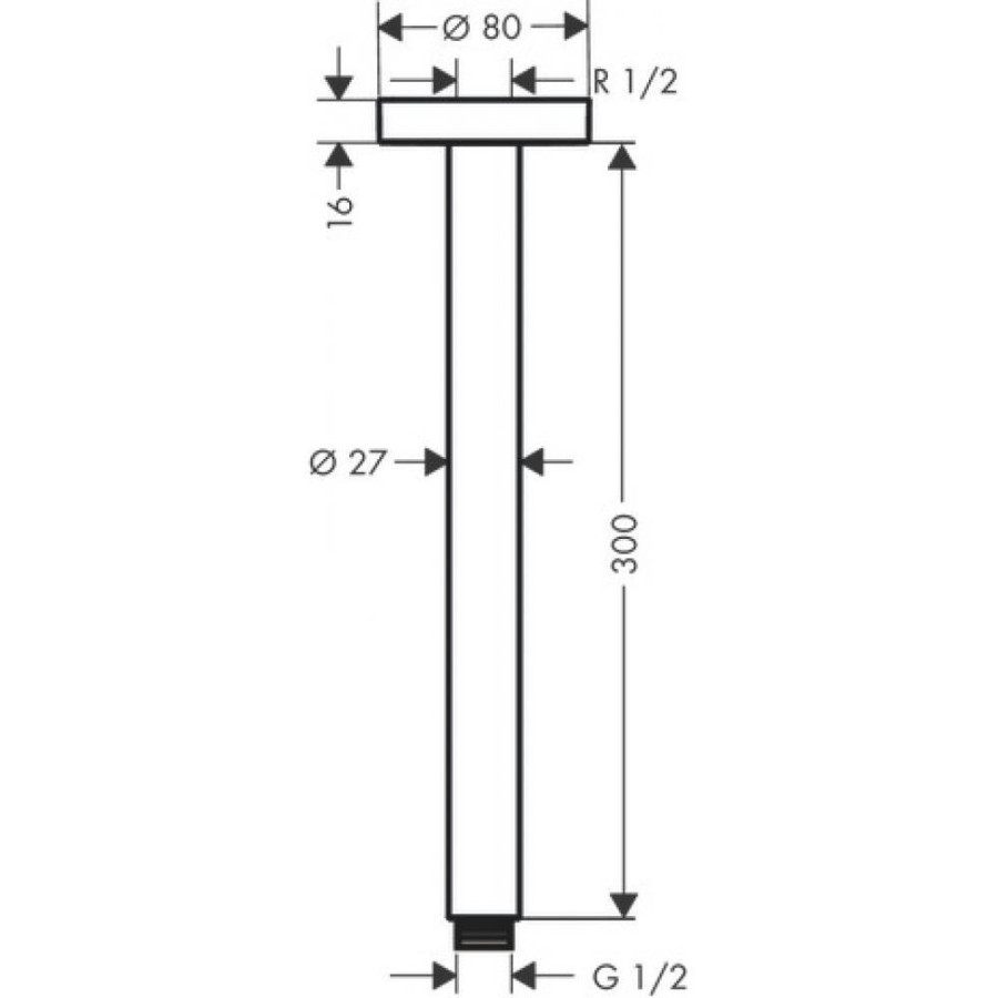 Потолочное подсоединение hansgrohe S 27389000 300 мм, хром