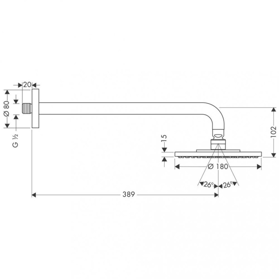 Верхний душ hansgrohe Raindance S 180 Air 1jet 27468000 держатель 390 мм, хром