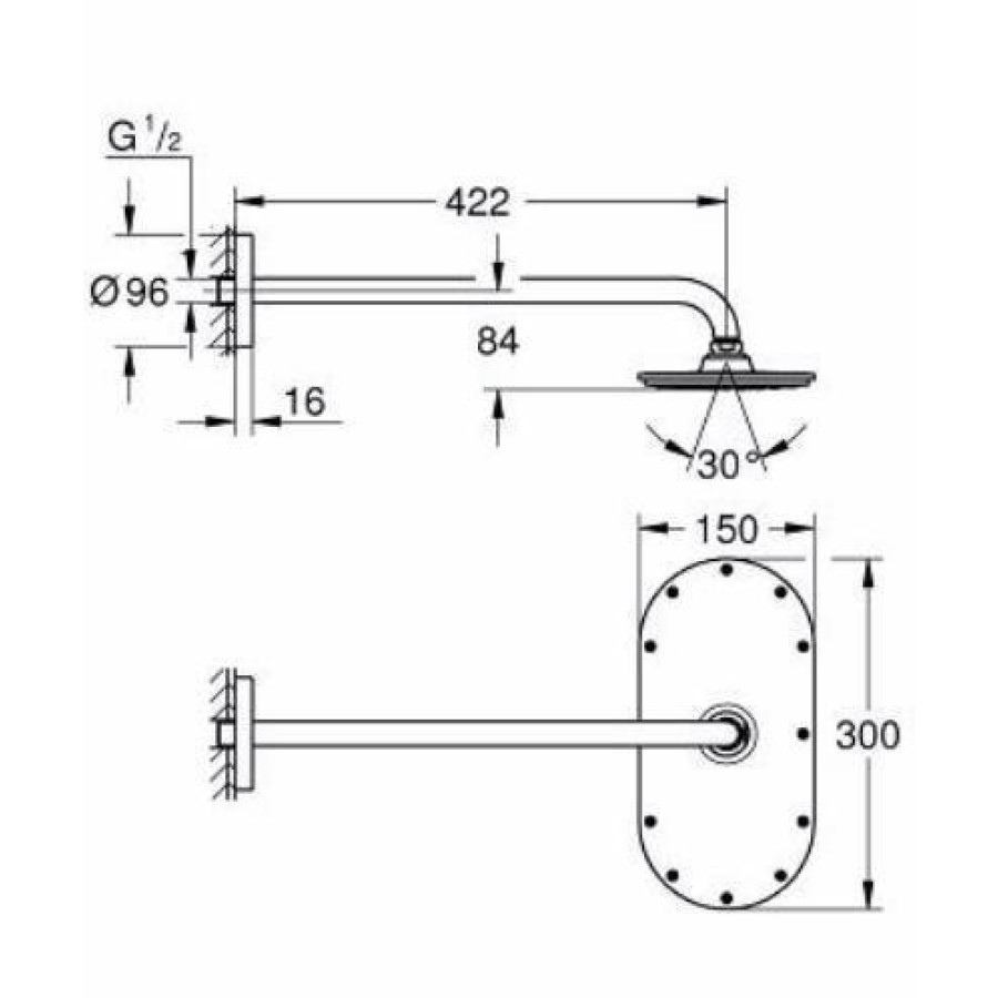 Верхний душ Grohe Rainshower Veris 26170LS0 с кронштейном