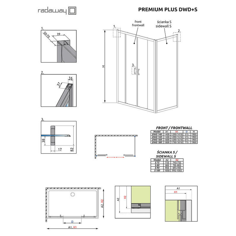 Душевая дверь Radaway Premium Plus DWD 140 33353-01-01N профиль Хром стекло прозрачное