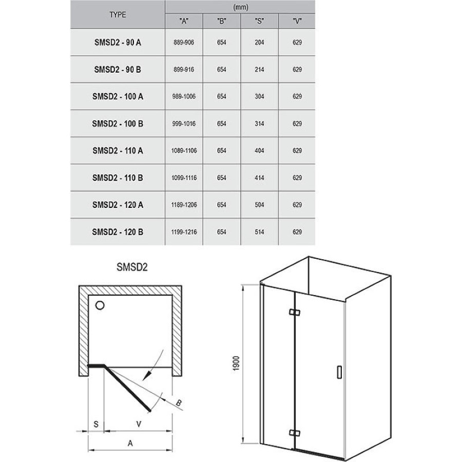 Душевая дверь Ravak Smartline SMSD2-110 В L 0SLDBA00Z1 профиль Хром стекло Transparent