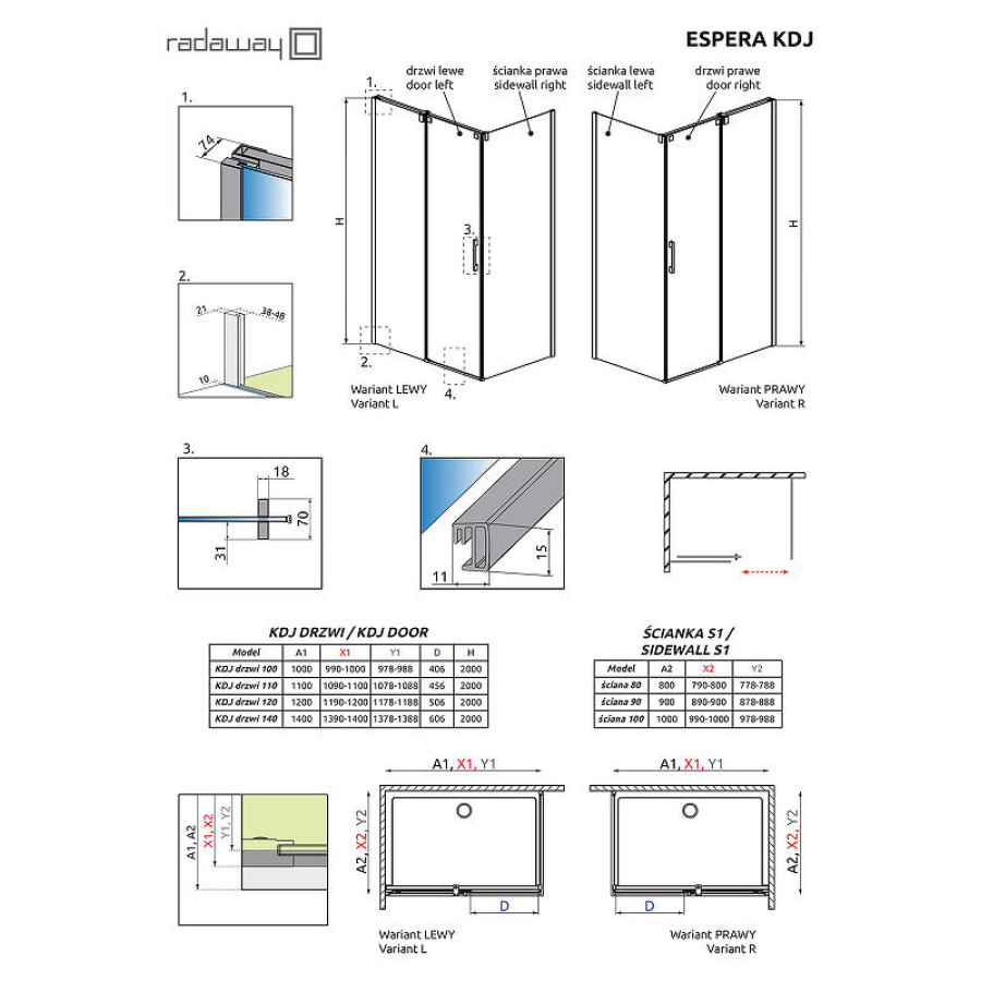 Душевая дверь Radaway Espera DWJ/KDJ 55 380545-01R профиль Хром стекло прозрачное