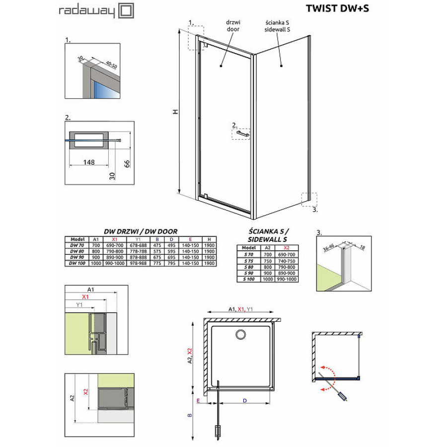 Душевая стенка Radaway Twist S 80 382011-01 профиль Хром стекло прозрачное