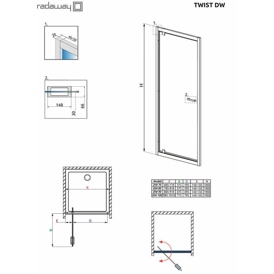 Душевая дверь Radaway Twist DW 100 382003-01 профиль Хром стекло прозрачное