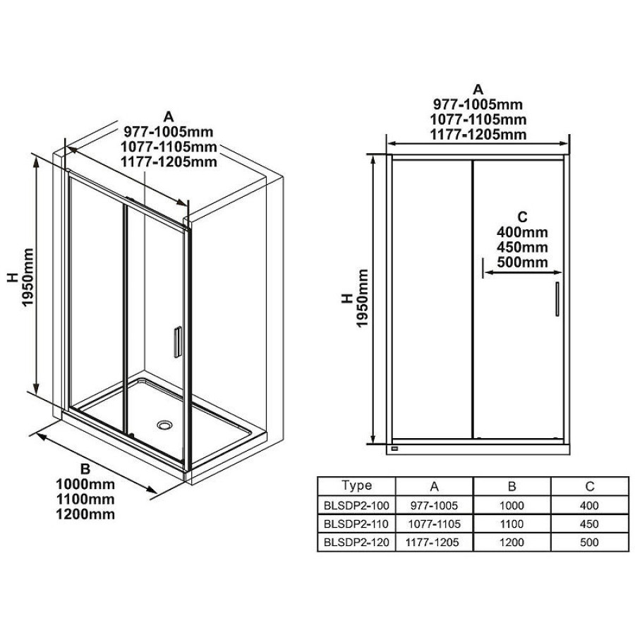 Душевая дверь Ravak Blix Slim BLSDP2-120 X0PMG0300Z1 профиль Черный матовый стекло Transparent