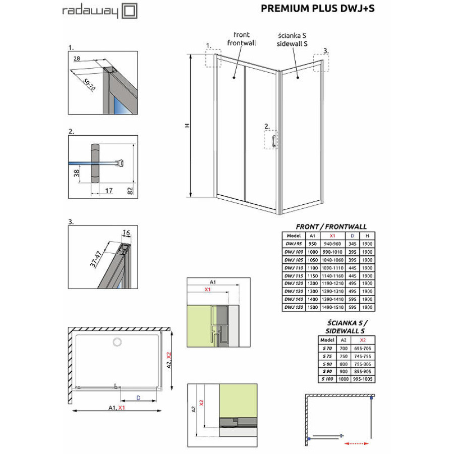 Душевая дверь Radaway Premium Plus DWJ 120 33313-01-01N профиль Хром стекло прозрачное