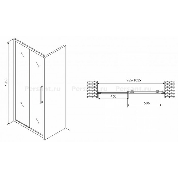 Душевая дверь Abber Schwarzer Diamant 100 AG30100BH профиль черный стекло прозрачное