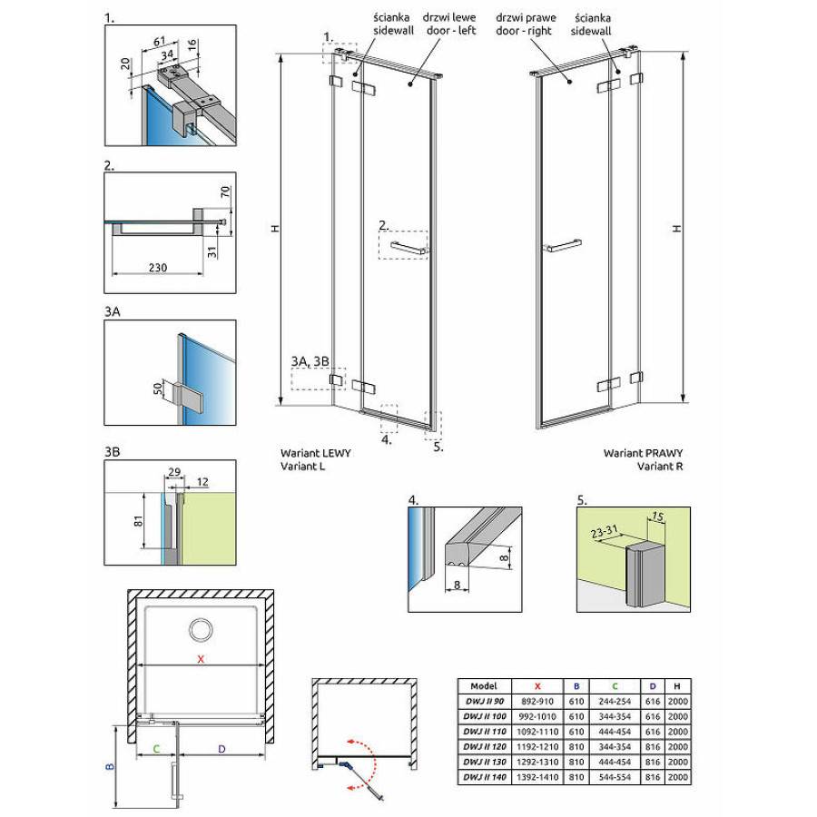 Душевая дверь Radaway Arta DWJ II 620 386441-03-01R профиль Хром стекло прозрачное