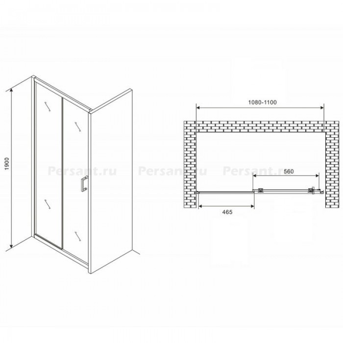 Душевая дверь Abber Schwarzer Diamant 110 AG301105 профиль Хром стекло прозрачное