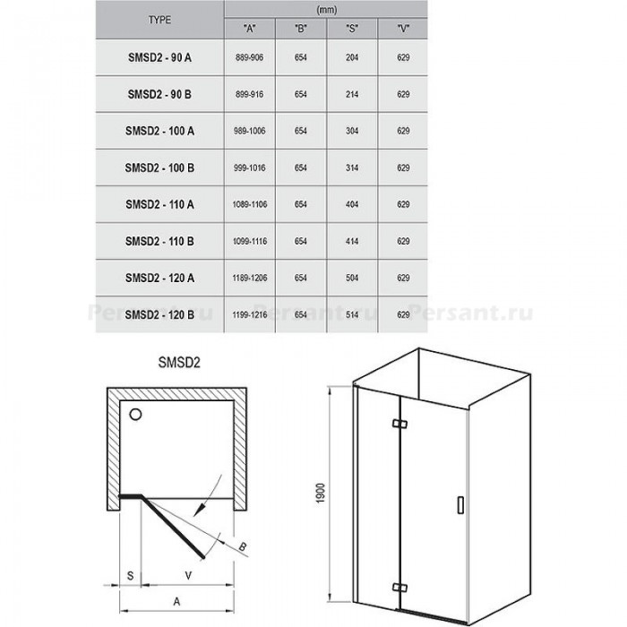 Душевая дверь Ravak Smartline SMSD2-110 В R 0SPDBA00Z1 профиль Хром стекло Transparent