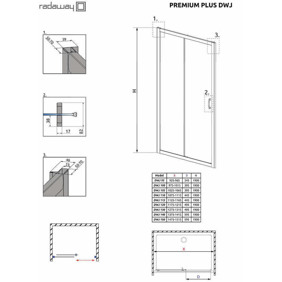 Душевая дверь Radaway Premium Plus DWJ 150 33343-01-01N профиль Хром стекло прозрачное