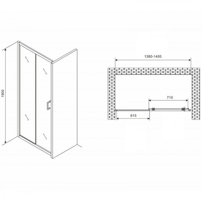 Душевая дверь Abber Schwarzer Diamant 140 AG301405 профиль Хром стекло прозрачное